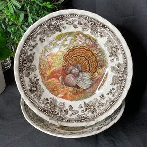 Set of 2 vintage Queen’s MAJESTIC BEAUTY 8 3/4” Thanksgiving coupe soup bowls